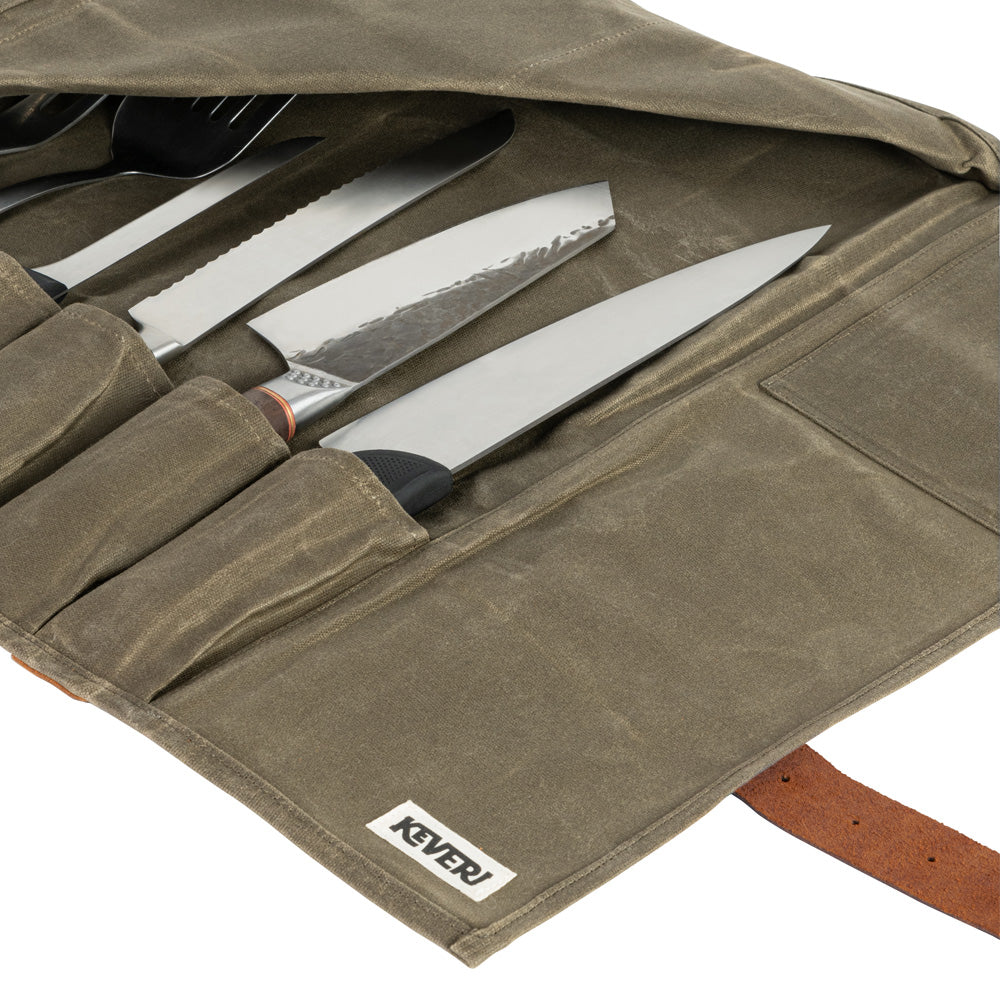 Waxed Cotton Knife Bag - Olive Green