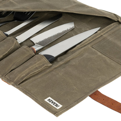 Waxed Cotton Knife Bag - Olive Green