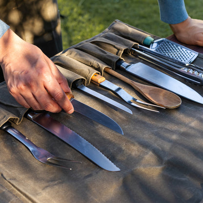 Waxed Cotton Knife Bag - Olive Green