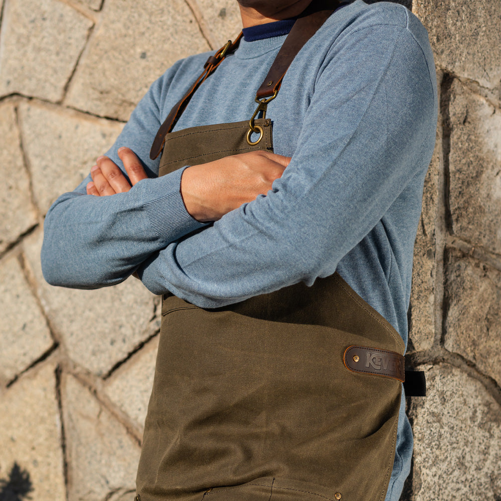 Waxed Cotton Apron - Olive Green